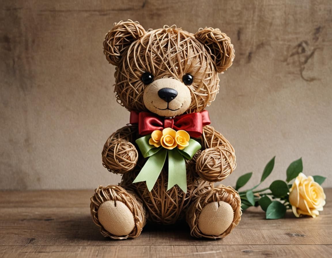 Realistic String Figure Teddy Bear with Gifts