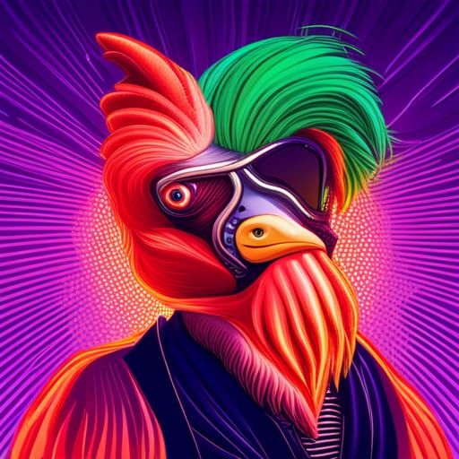 Rooster as Don Juan in Synthwave Neon Retro Style