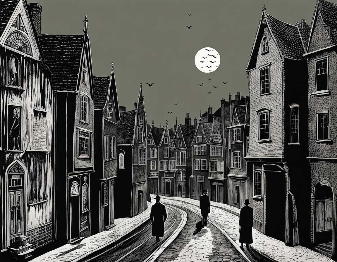 Cursed Gothic Town Design in Mid-Century Style