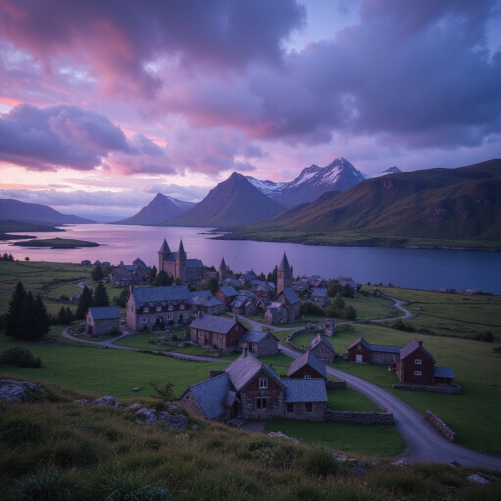 Fantasy Medieval Village with Icelandic Architecture