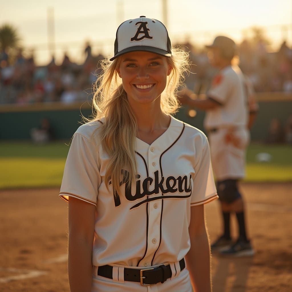 Realistic Portrait of Blonde Athlete Playing Baseball