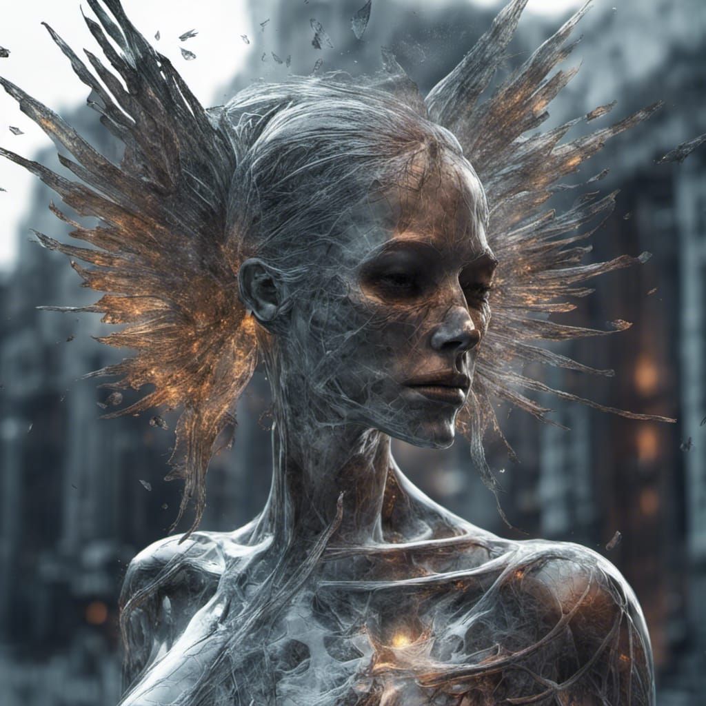 Glass Santa Muerte with Neon Cracks