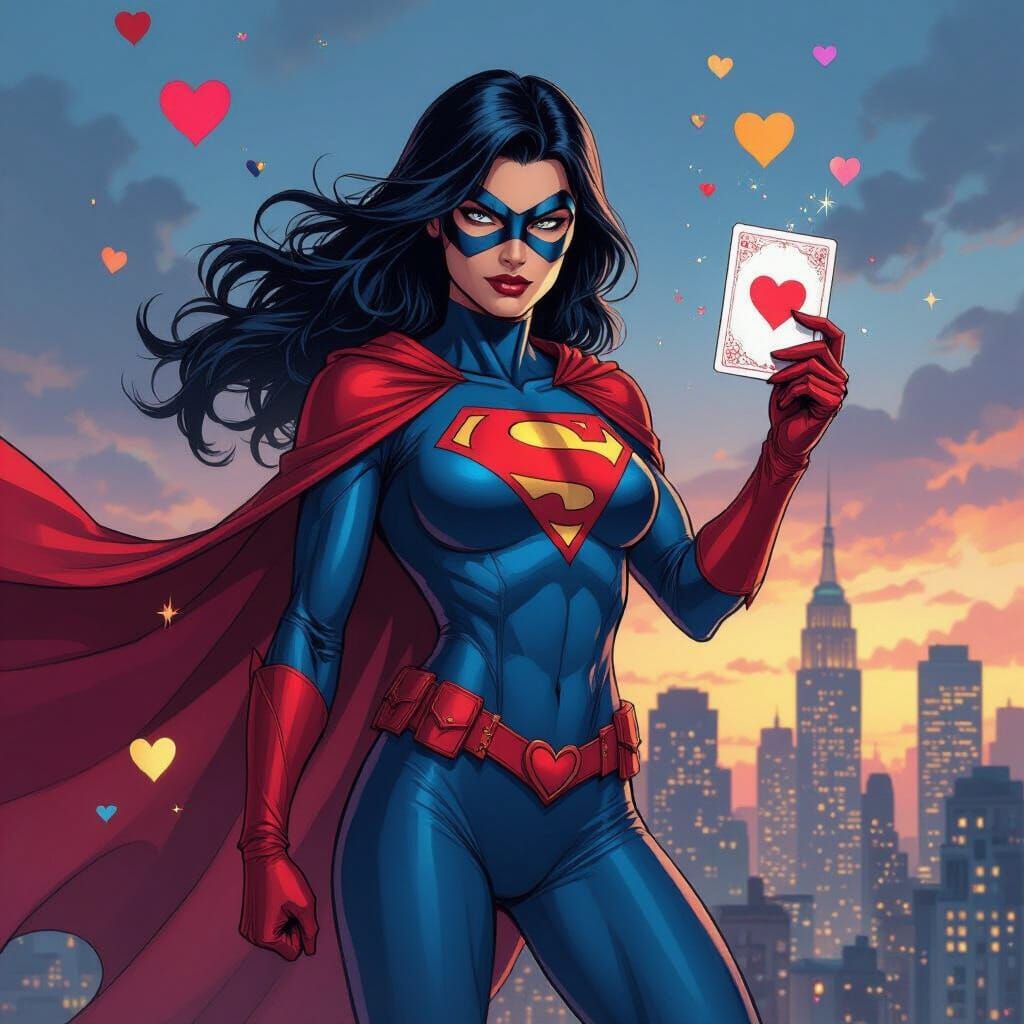 Superheroine in Blue and Red Costume with Masked Face