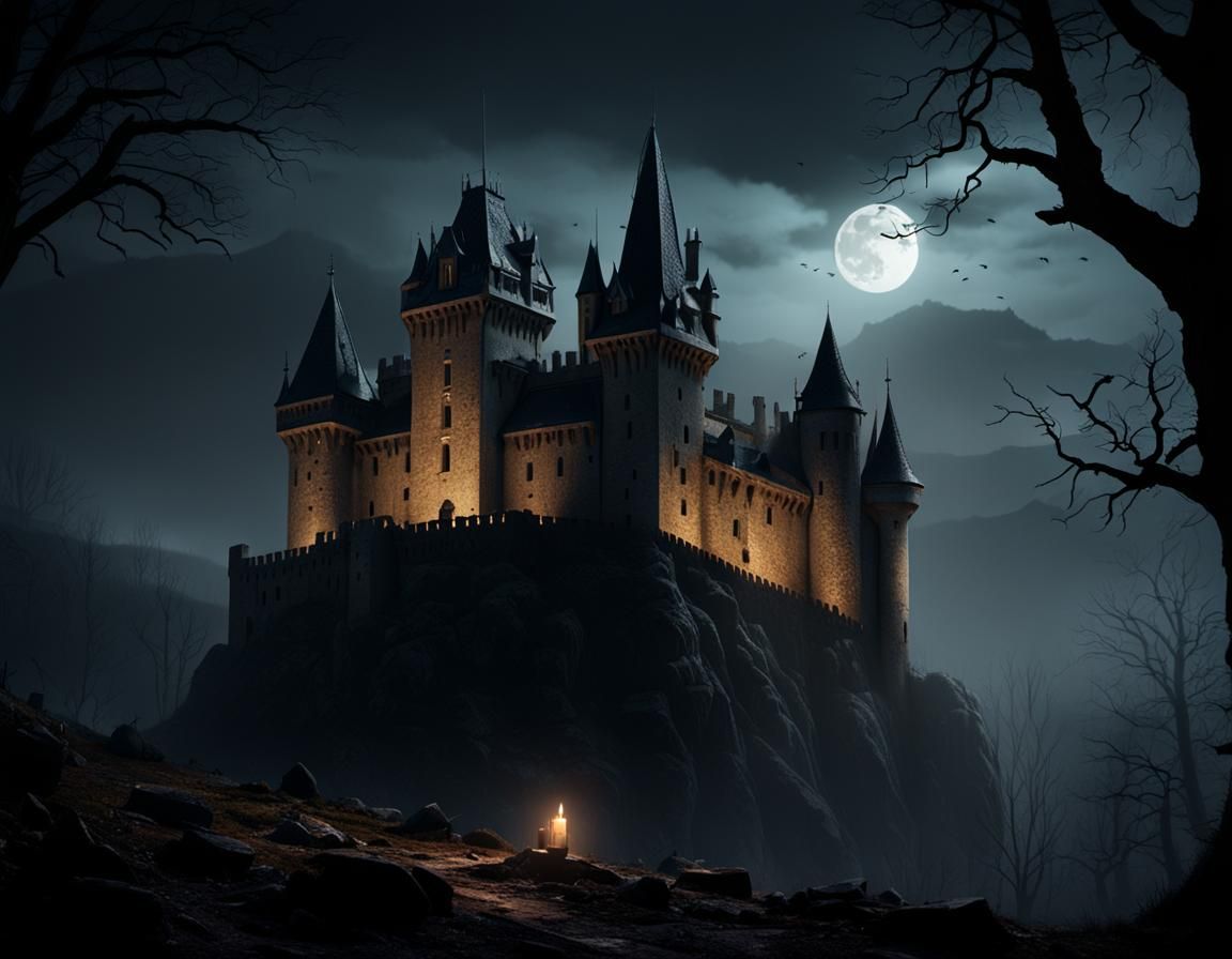Gothic Horror: Čachtice Castle at Night