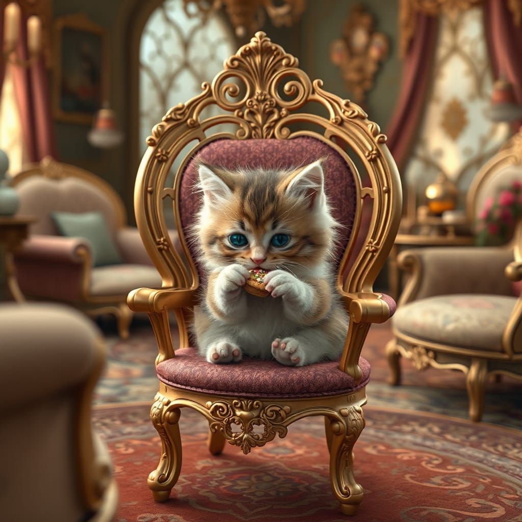 Fluffy Kitten in Kitten Parlor, Digital Art