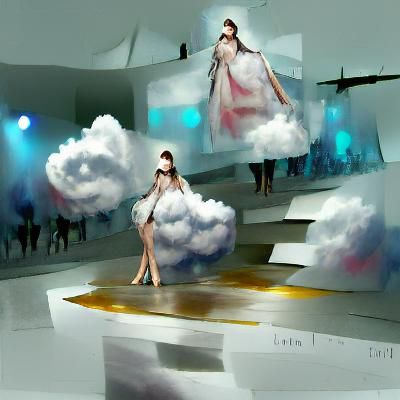 Fashion Model on Cloud Runway: Concept Art