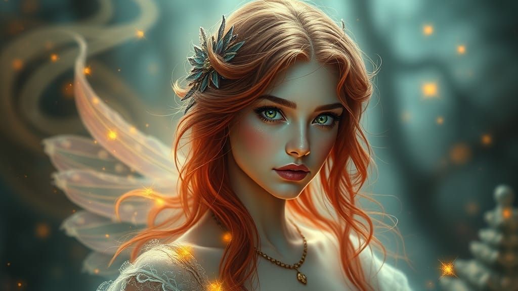 Divine Woman with Red Hair and Green Eyes