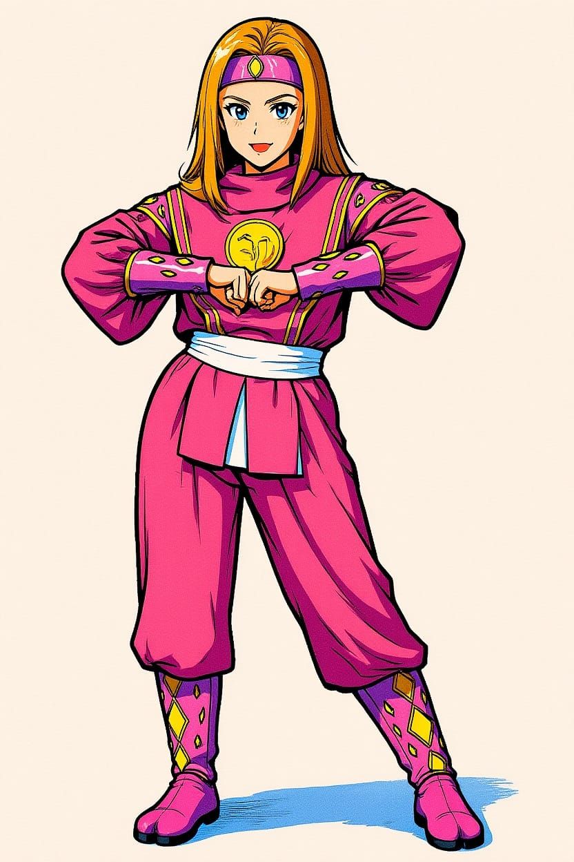 Pink Ninja Ranger in Retro Anime Style