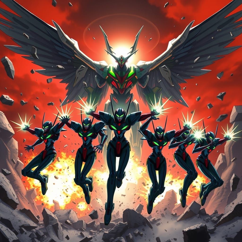 Synchronized Mecha Attack Under Crimson Sky