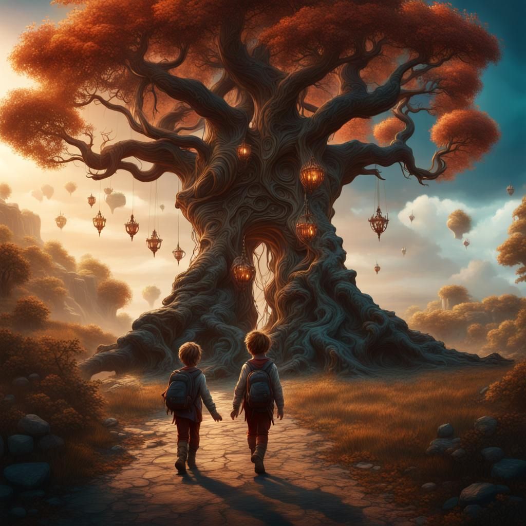 Twins Emerge from Tree of Life: Fantasy Art