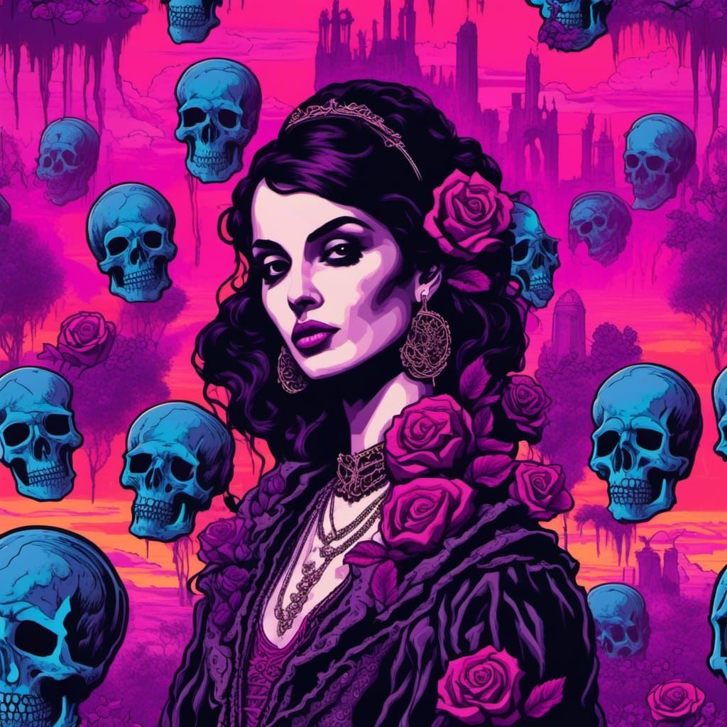 Neon Skulls in Synthwave Style