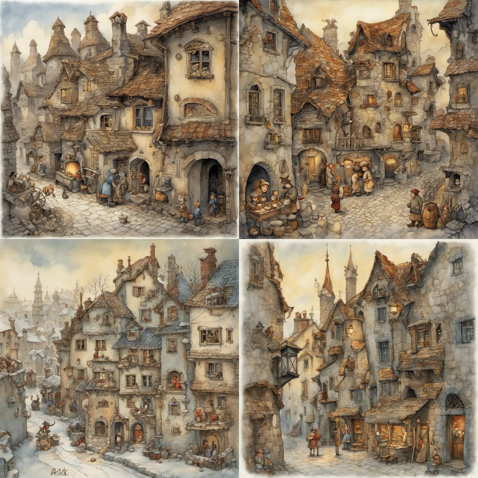 Charming Village Scene in Anton Pieck Style