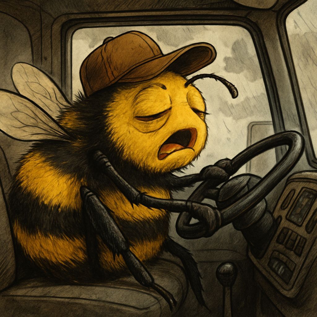 Sleepy Bumblebee Bee Trucker at the Wheel