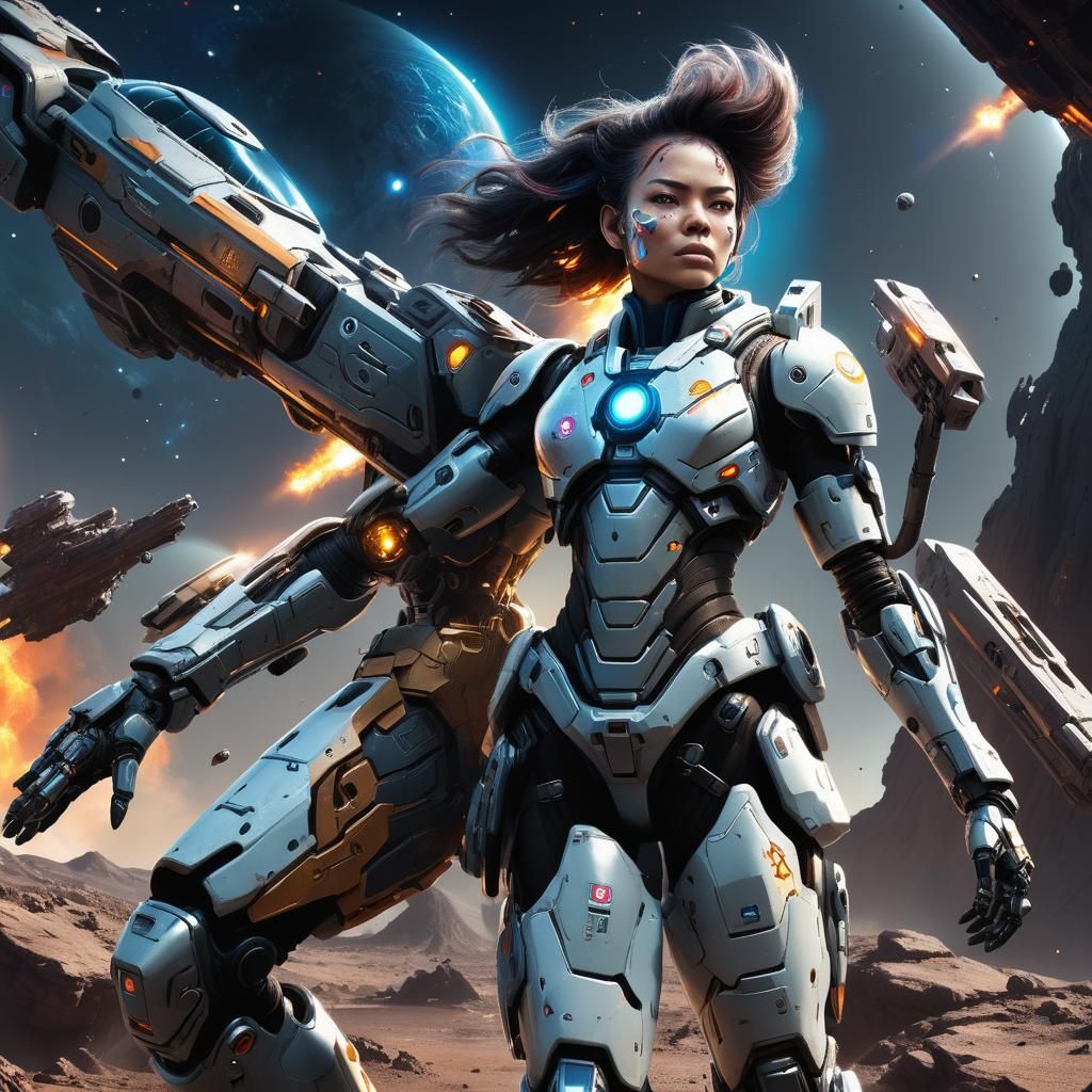 Female Cyborg Space Explorer in Detailed Digital Art