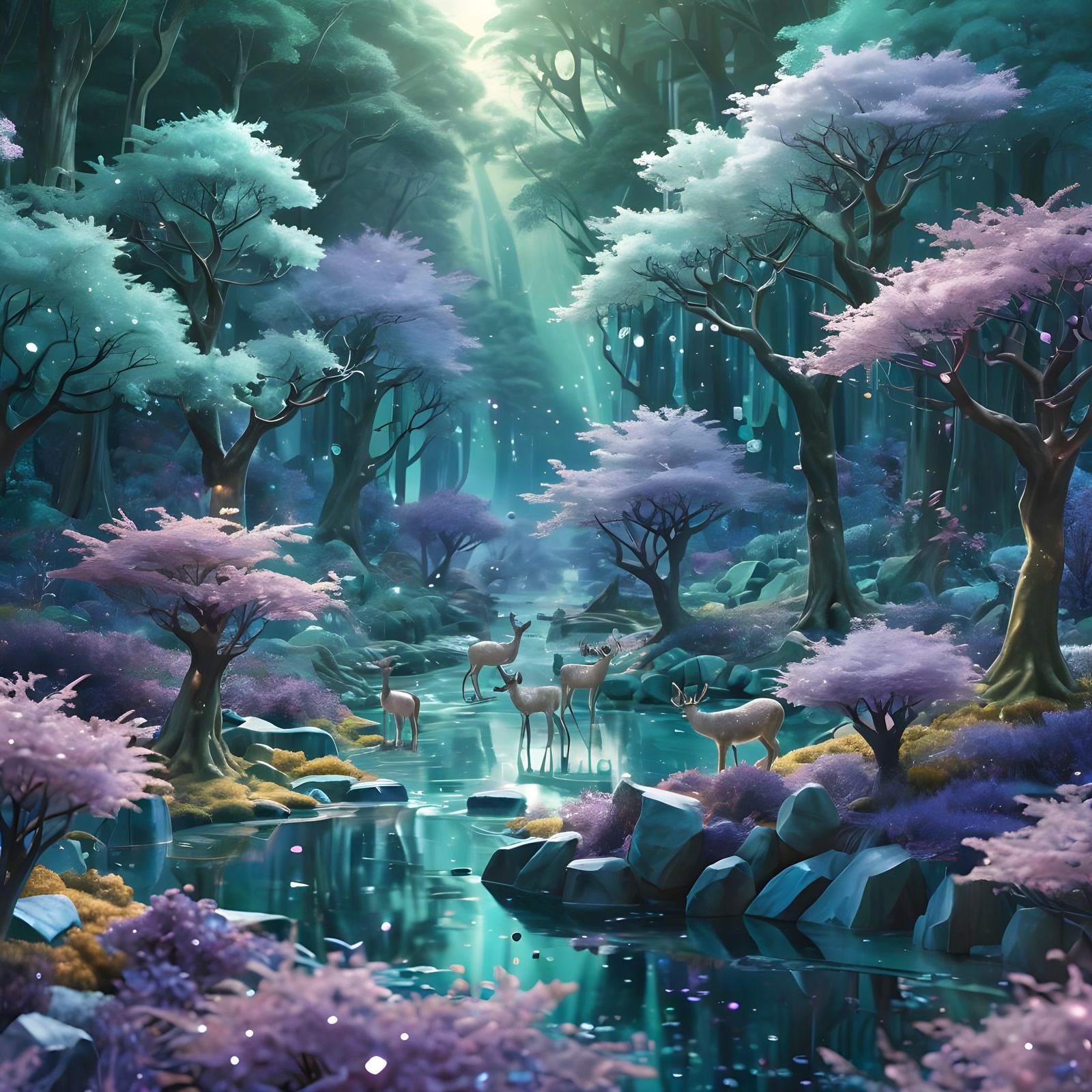 Surreal Crystal Realm Unfolds in Shimmering Gemstone Landsca...