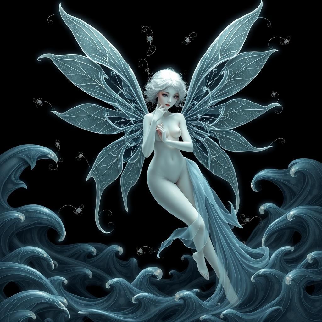 Ethereal Water Angel with Fractal Aura in 3D