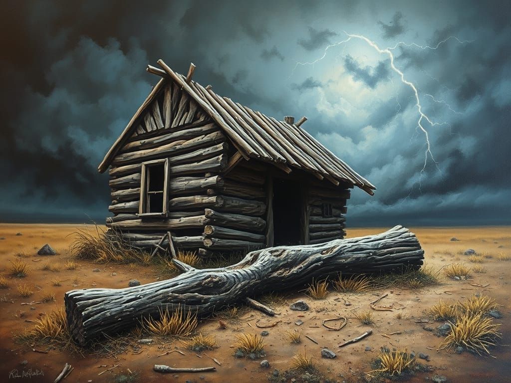 Stormy Abandoned Cabin in a Barren Landscape