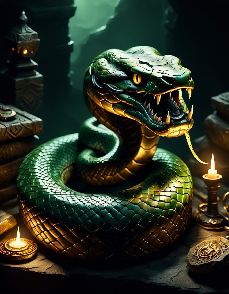 Dark Fantasy Snake Guarding Ancient Artifacts