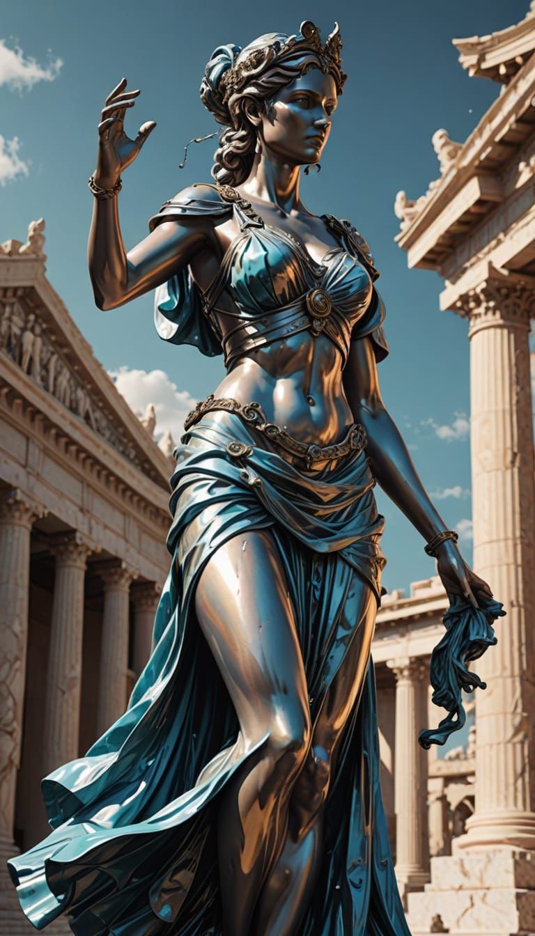 Ancient Goddess in Liquid Metal, Polished and Epic