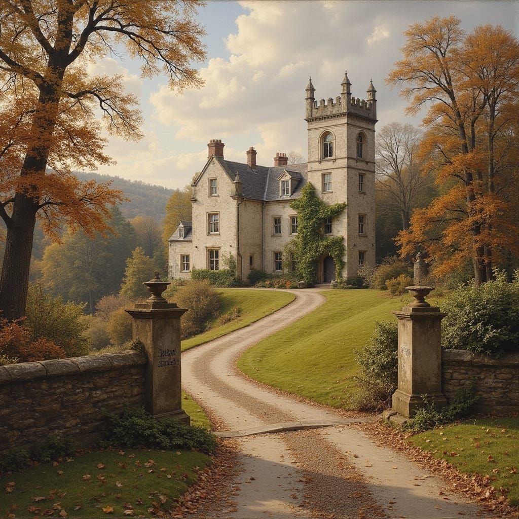 Majestic Medieval Manor House Amidst Autumn Forest