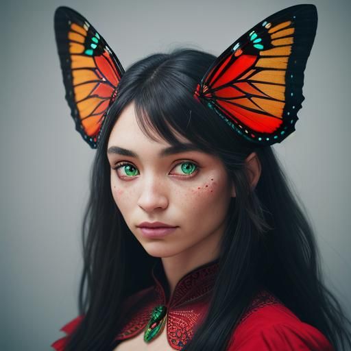 Native American Girl in Butterfly Dress Portrait