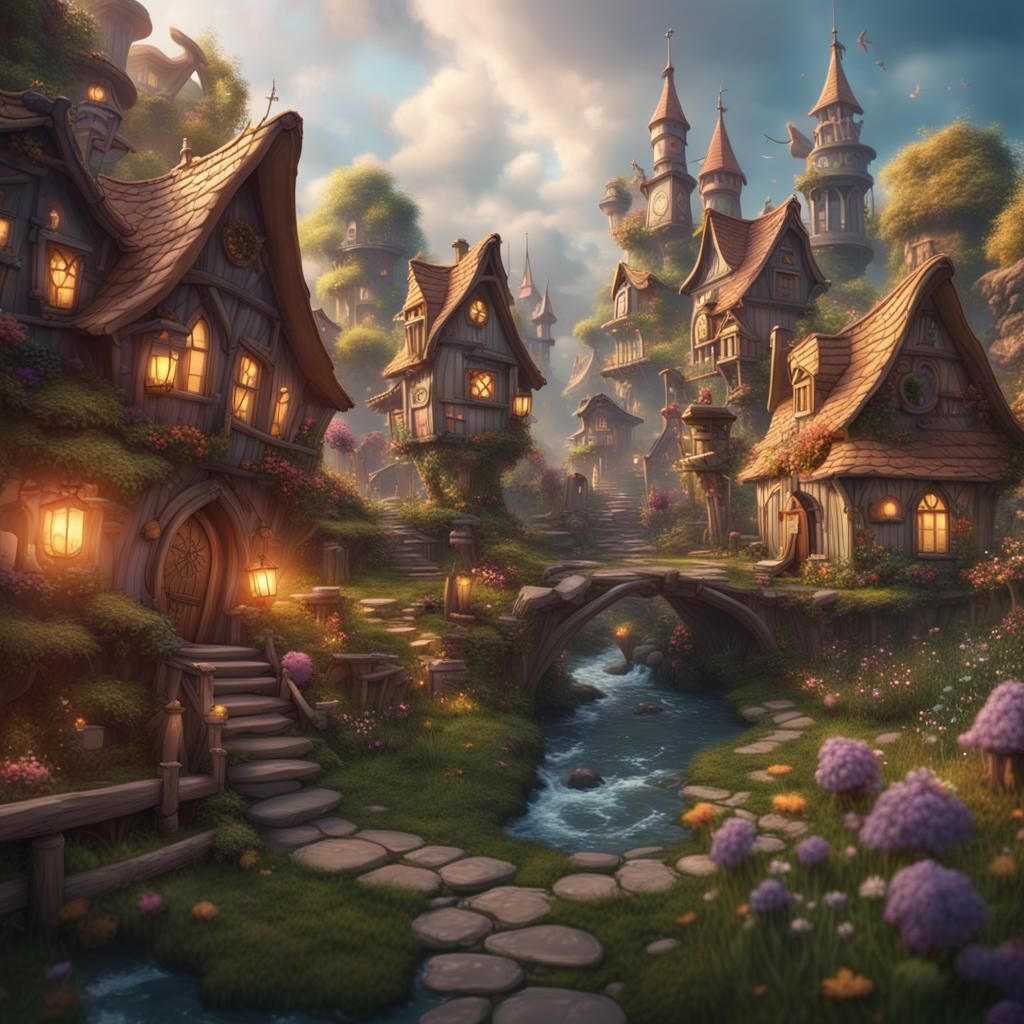 Enchanted Kitten Village: Fantasy Concept Art in 8K