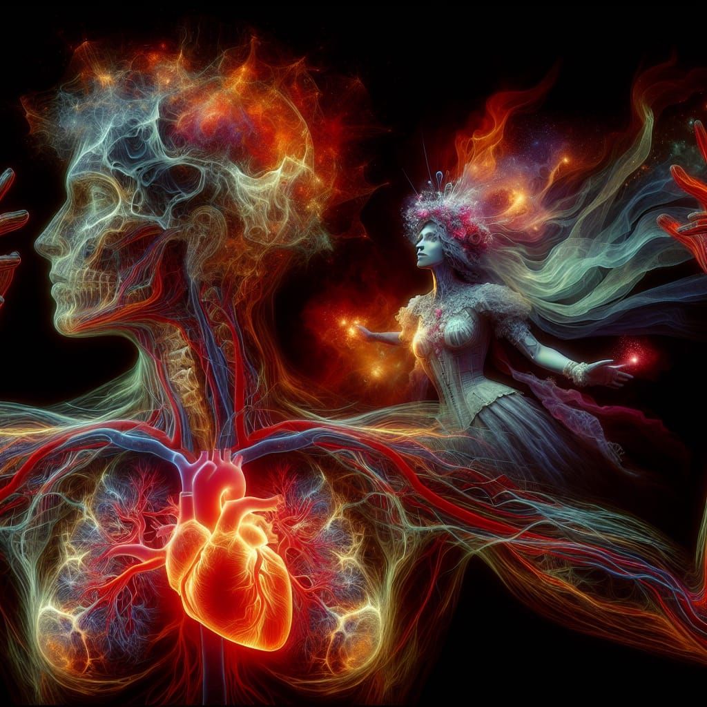 Chemiluminescent Woman's Heart in X-Ray View