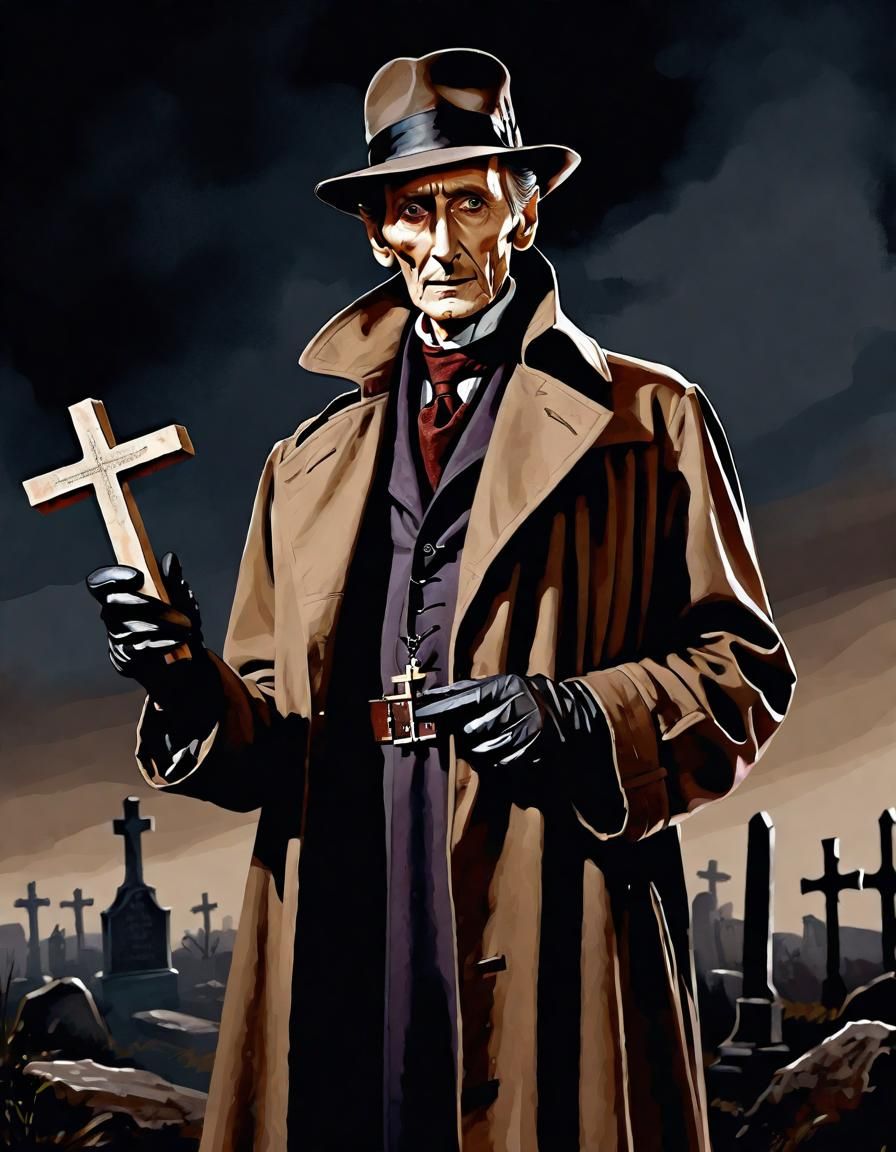 Heroic Professor Van Helsing Portrait in Matte Painting Styl...