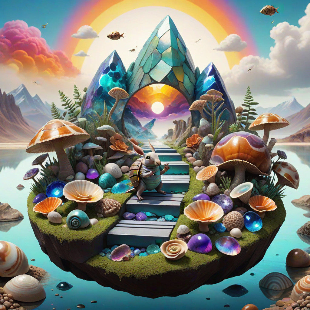 Vibrant Armadillo Xylophone Concert in an Iridescent Geode