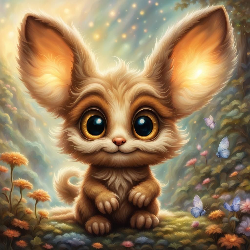 Cute Furry Creature in Ethereal Fantasy Landscape