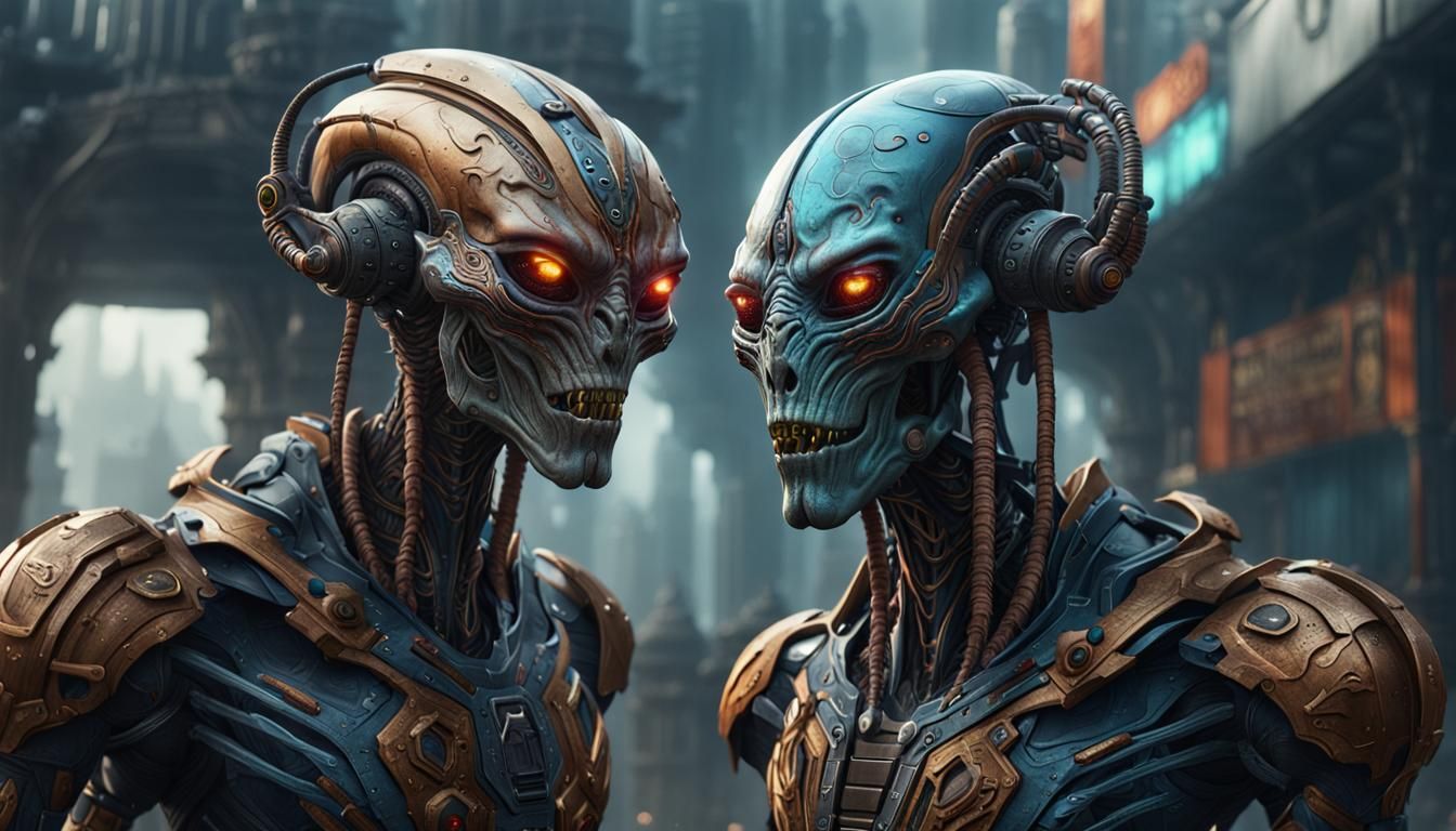 Detailed Cyborg Alien in Deep Color