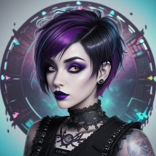 Goth Rockstar Goddess in Vibrant Tapestry