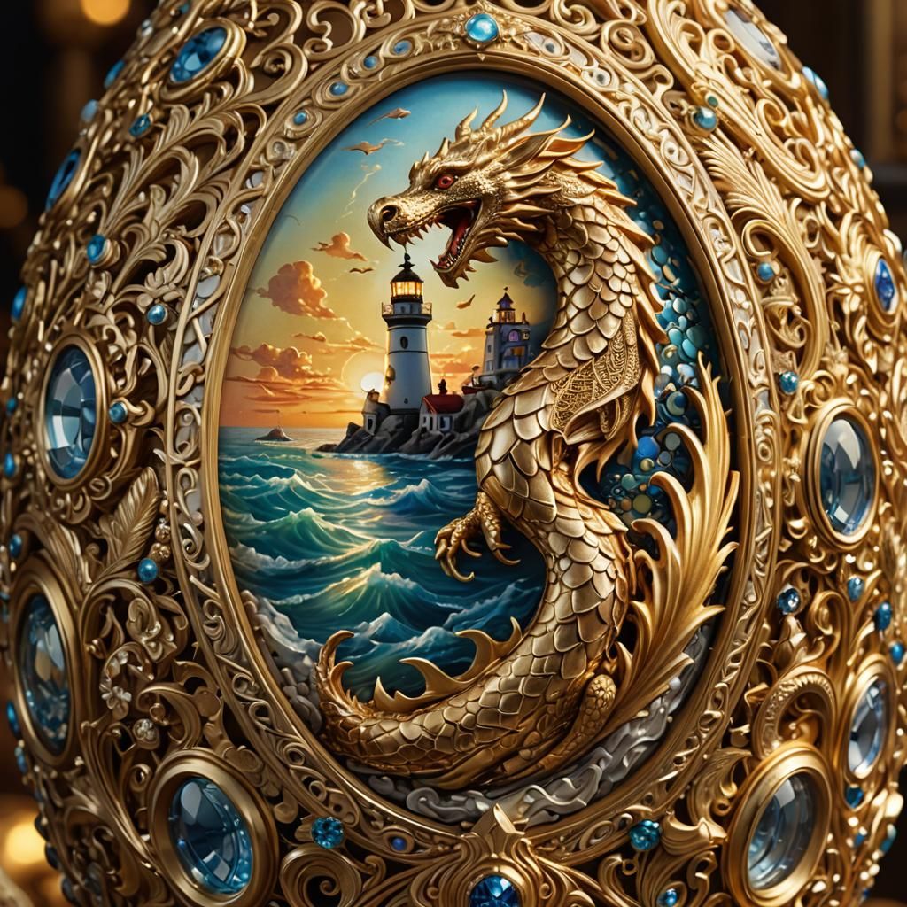 Fabergé Egg with Dragon and Lighthouse