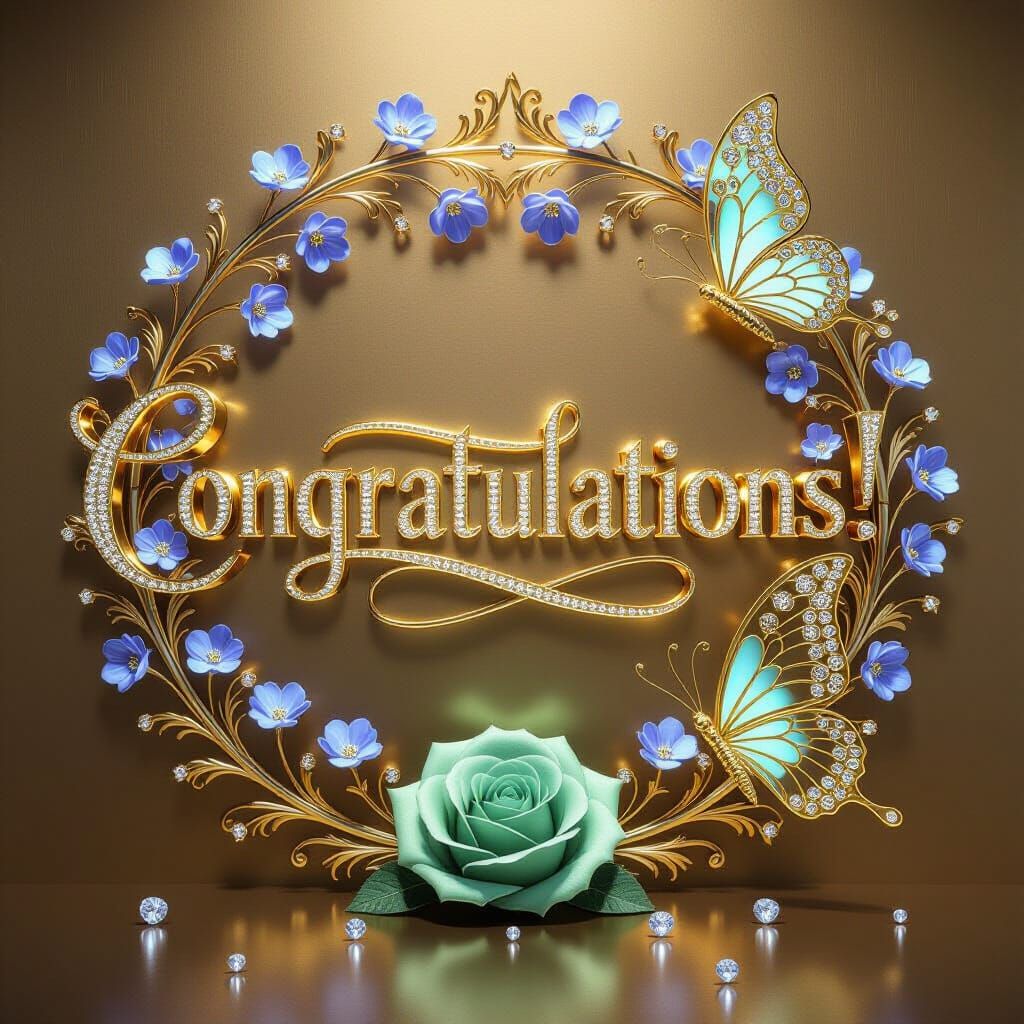 Luxury Gold Congratulations Message with Floral Accents