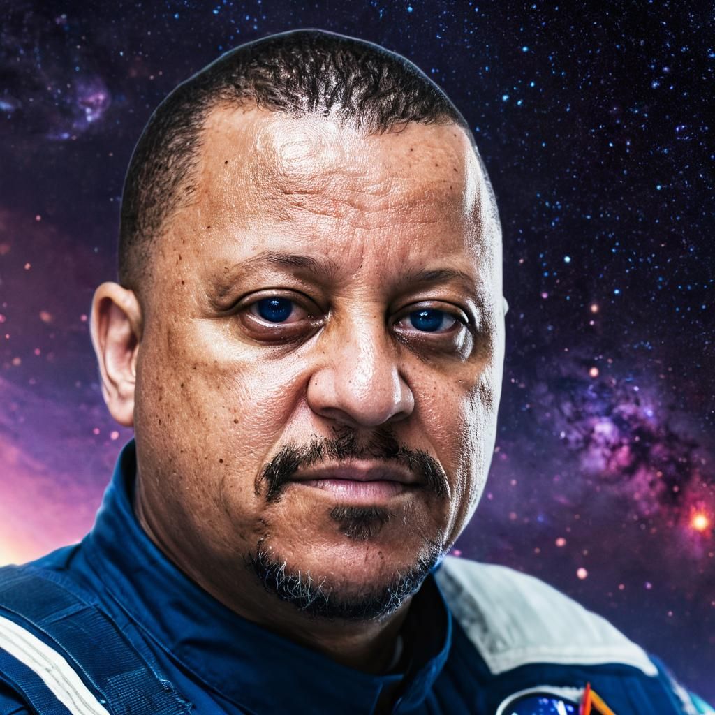 Astronaut in Zero Gravity with Galaxy Background