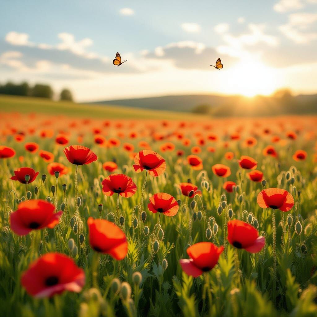 Vibrant Red Poppies in a Sunny Spring Field