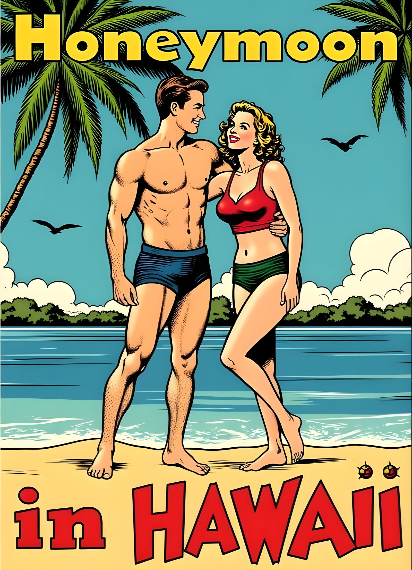 Vintage 1950s Comic: Honeymoon In Hawaii