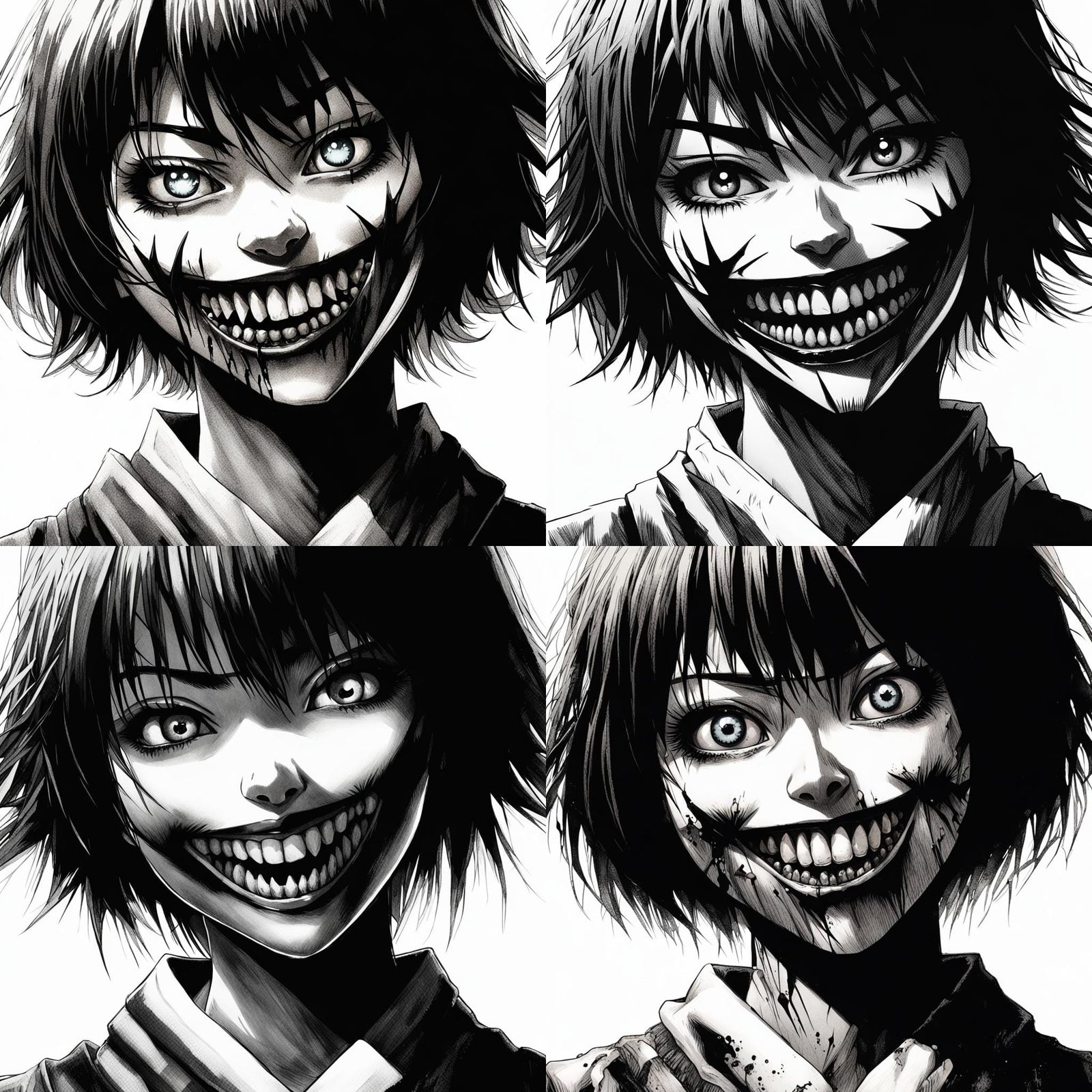 Anime Horror Girl with Sharp Teeth in Manga Style