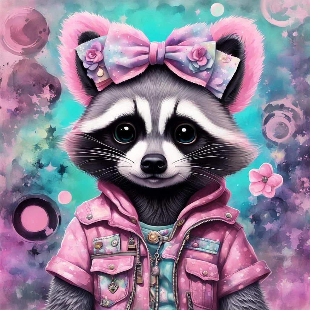 Sanrio Raccoon in Pastel Goth Clothing