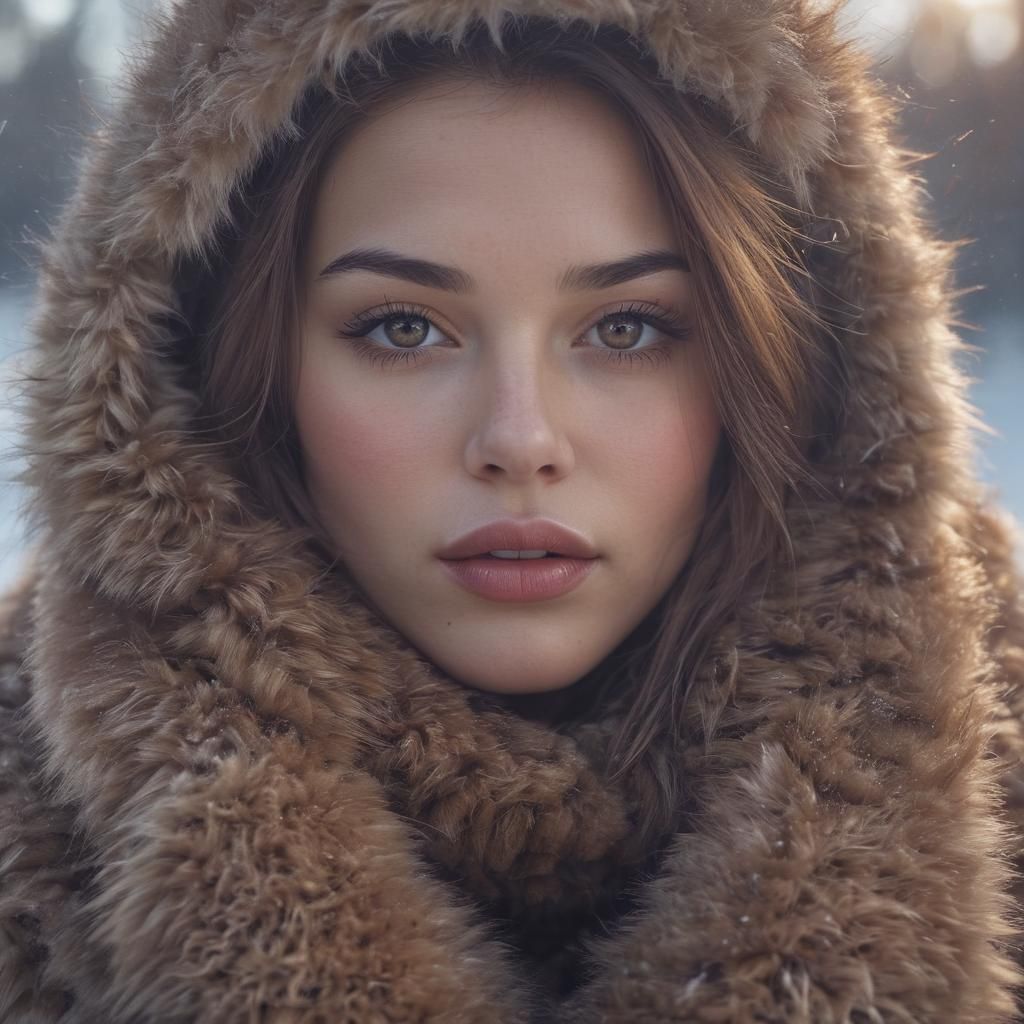Attractive Woman in Fur Coat: Cinematic Winter Portrait