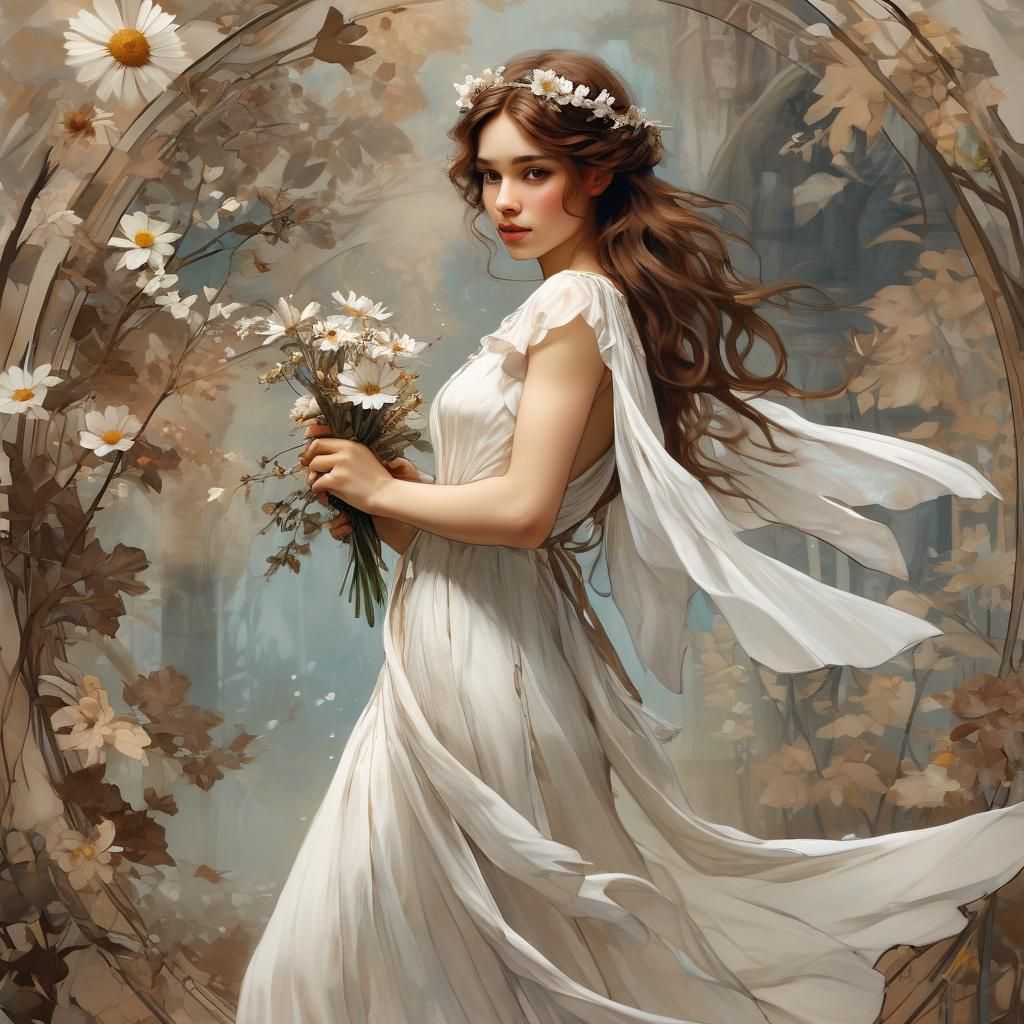 Brown Haired Fairy in Art Nouveau Style