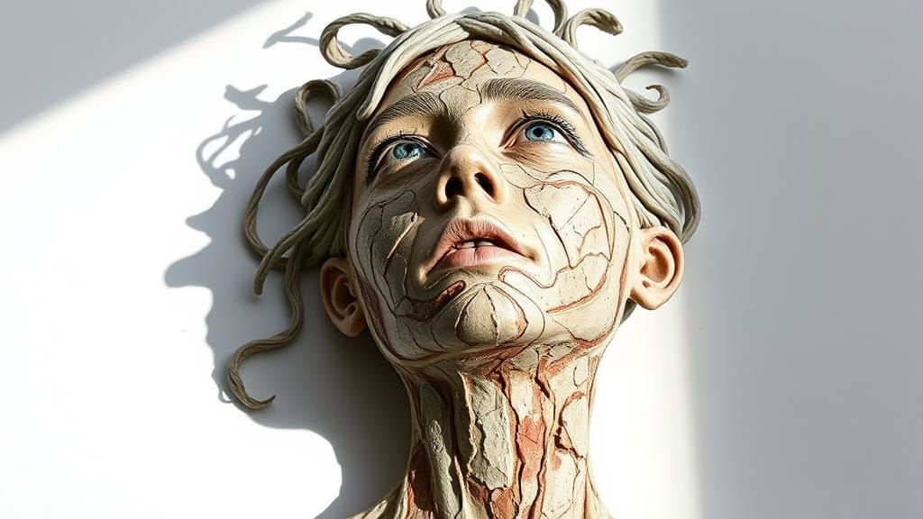 Clay Girl Portrait with Expressive Textures
