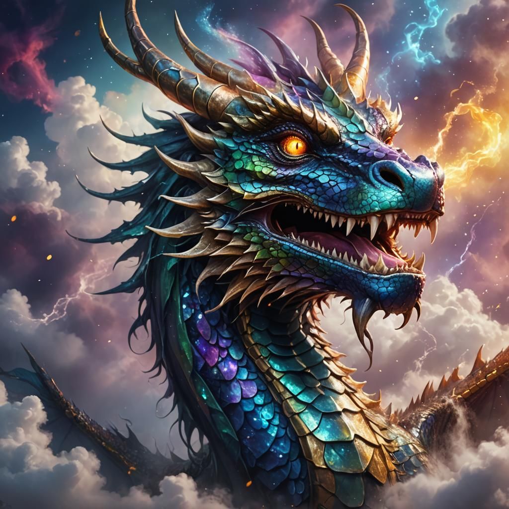 Glittery Dragon Head in a Fantasy Concept Art