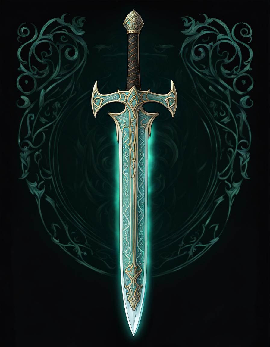 Magic Elven Longsword with Runes in Art Nouveau Style