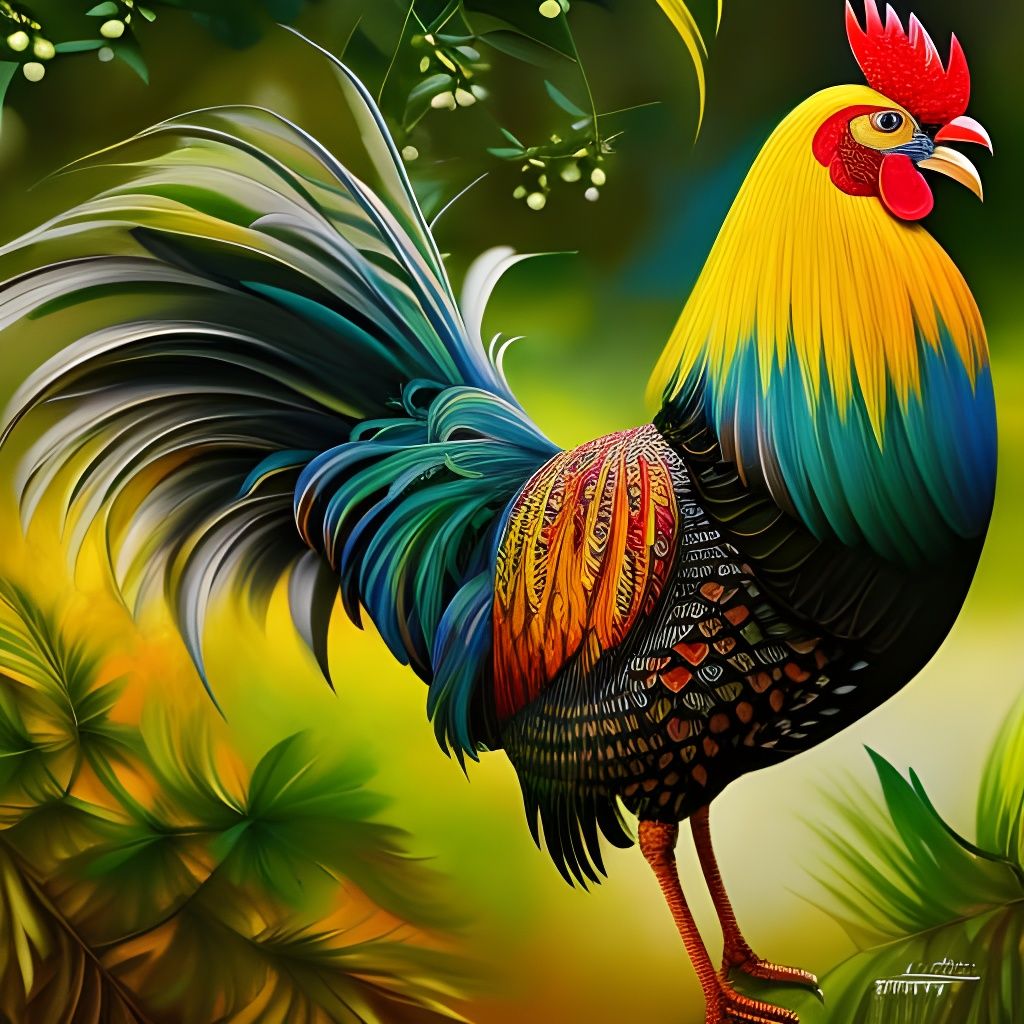 Detailed Colored-Pencil Drawing of a Rooster