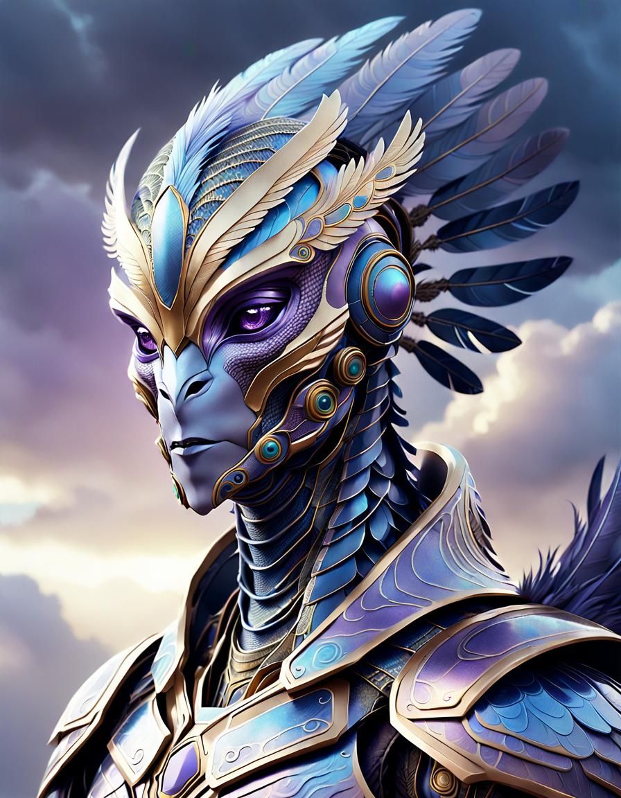 Avian Humanoid in Feathered Armor Concept Art