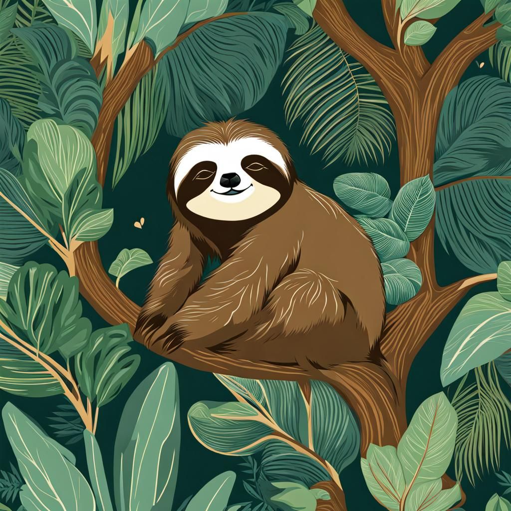 Sleepy Sloth Illustration in Cartoon Style
