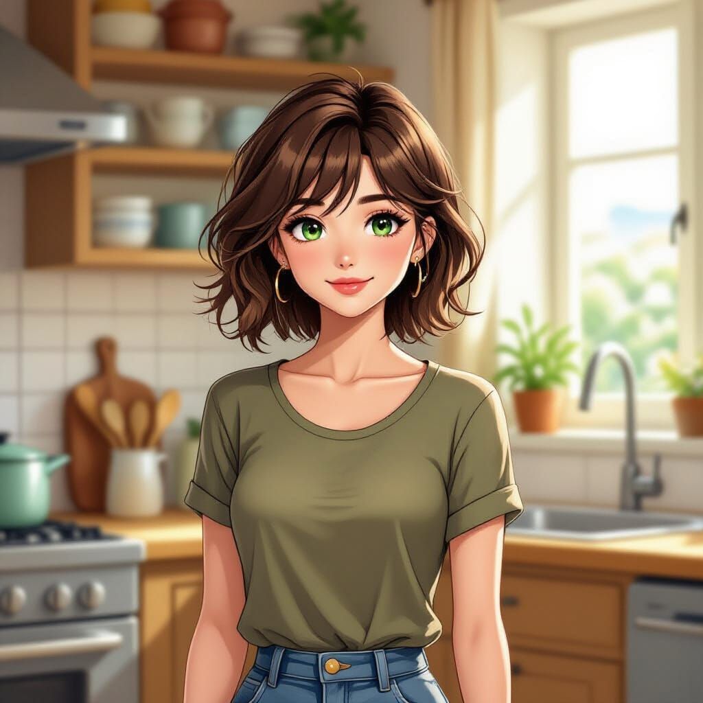 Friendly Female Character in Anime Comic Style