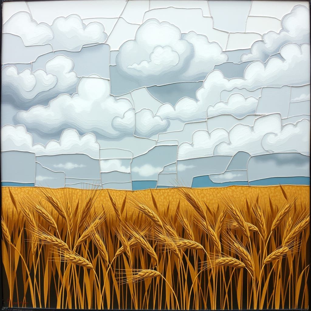 Stained Wheat Field Under Cloudy Sky