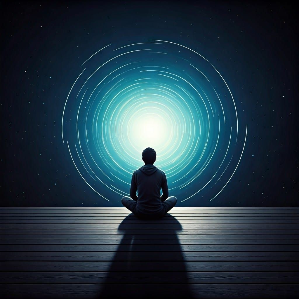 Contemplative Figure Gazing into Infinite Space